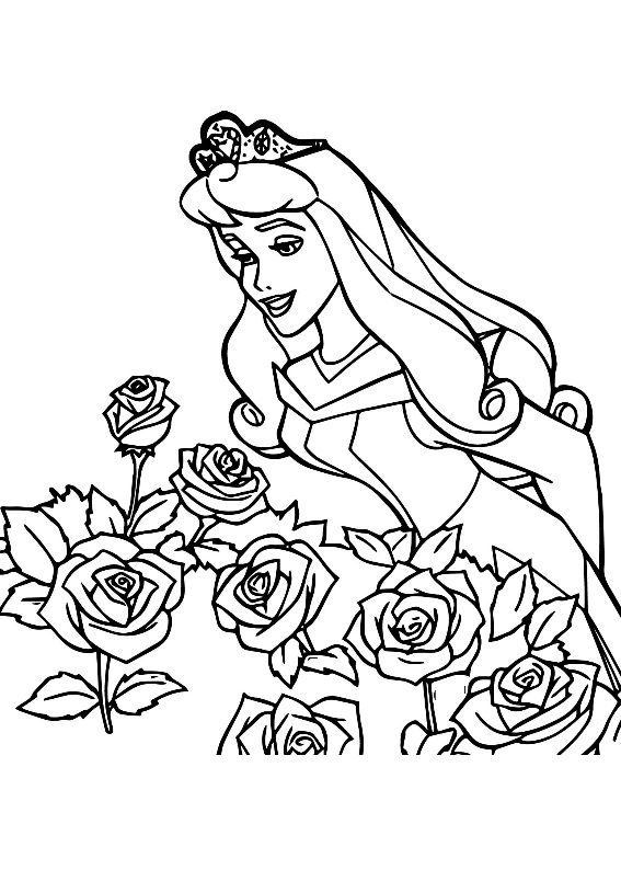 Kolorowanka księżniczka oglądająca różę